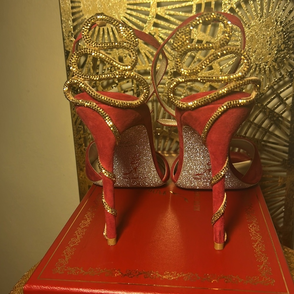Rene’ Caovilla Red Serpent-detail 100mm suede sandals.  Women’s Size 39 1/2. - Picture 11 of 11